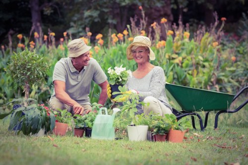 Gardener preparing tools on site