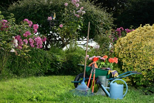 On-site staging area for garden materials and composting